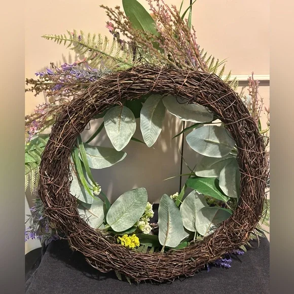 Mixed Floral Thistle & Lavender Wreath 22’’ Wildflower Wreath Spring Summer - Picture 4 of 5